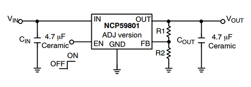 アプリケーション回路図 - onsemi NCP59801高精度LDOレギュレータ